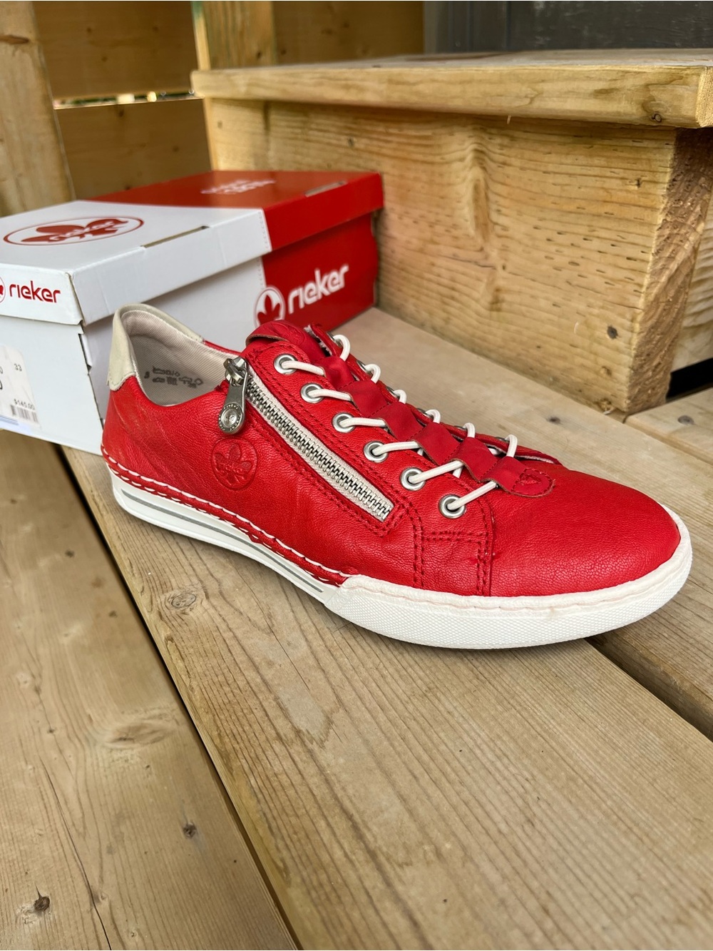 Rieker Red leather sneaker. Sz 40. New. Never worn.
